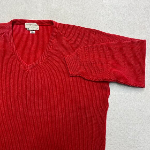 VINTAGE Lord Jeff Sweatshirt Mens XL Red Knit V-Neck Cotton 90s Pullover - Picture 3 of 13